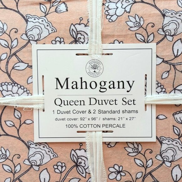 3-pc Mahogany Queen Size Cotton Percale Floral Duvet Set Crisp Cotton Percale - Picture 2 of 4